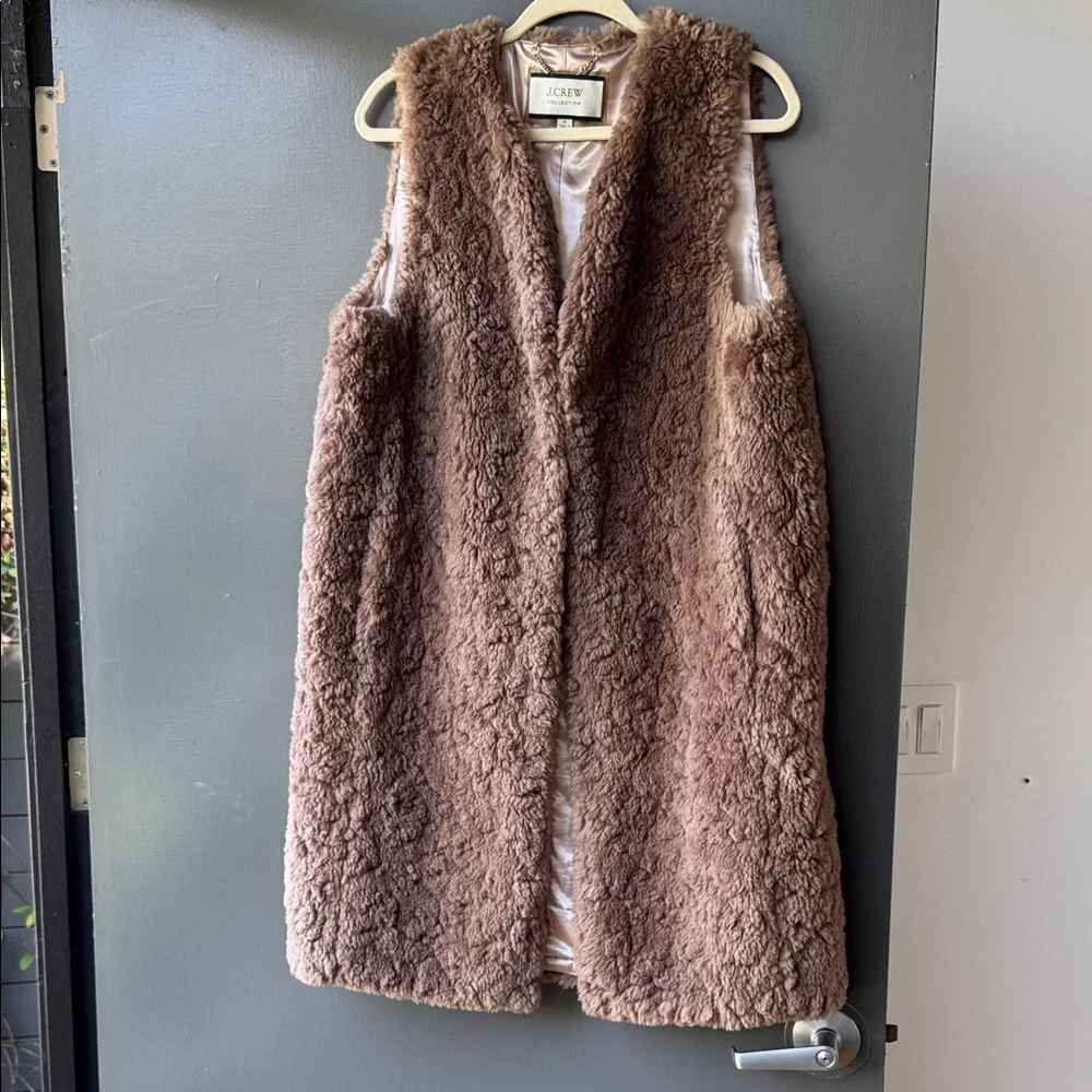 J. Crew Collection Light Chocolate Brown Taupe Faux Fur Vest M - Picture 3 of 5